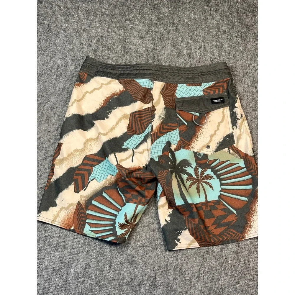 Volcom Stoneys Board Shorts Size 32‎ Palm Tree Print Beach Trunks